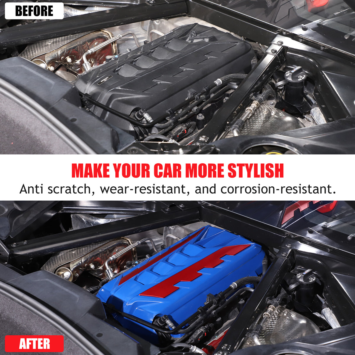 Blue Engine Bay Panel Cover Trim in Edge Red For Corvette C8 2020-26 5