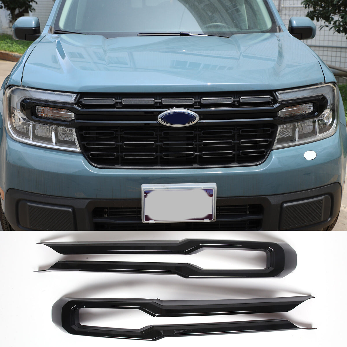 Gloss Black Center Front Bumper Grille Grill Trim Cover Fits 22-24 Ford Maverick 4