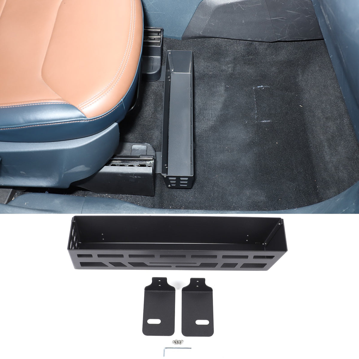 Carbon Steel & Aluminum Under Seat Storage Box Basket For Ford Maverick 2022+ 5