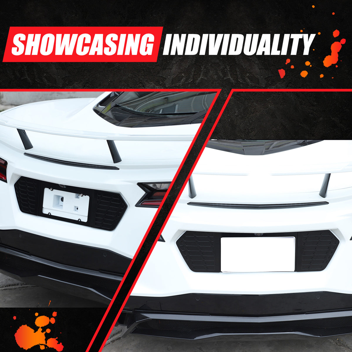 Glossy Black Alloy Rear License Plate Filler Panel Trim for Corvette C8 2020+ 12