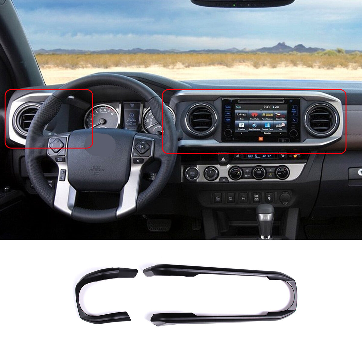 Matte Black Dashboard Decoration U Shape Trim For Toyota Tacoma 2016-2023 3