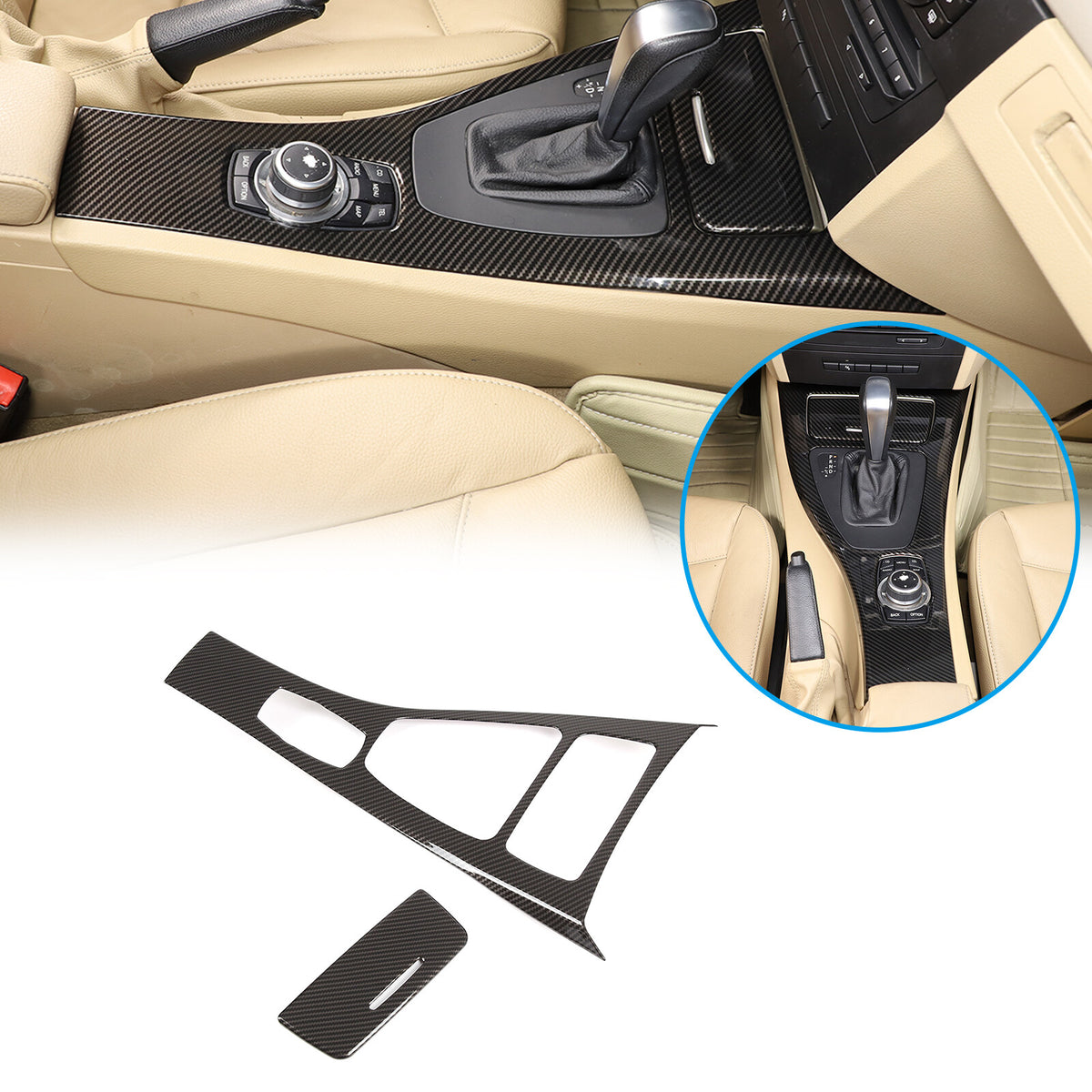 Fit for BMW E90 E92 E93 2008-2012 Carbon Fiber Center Console Gear Shift Cover 14