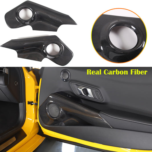 Real Carbon Fiber Car Door Speaker Panel Cover Trim For Toyota Supra A90 2019-24 1