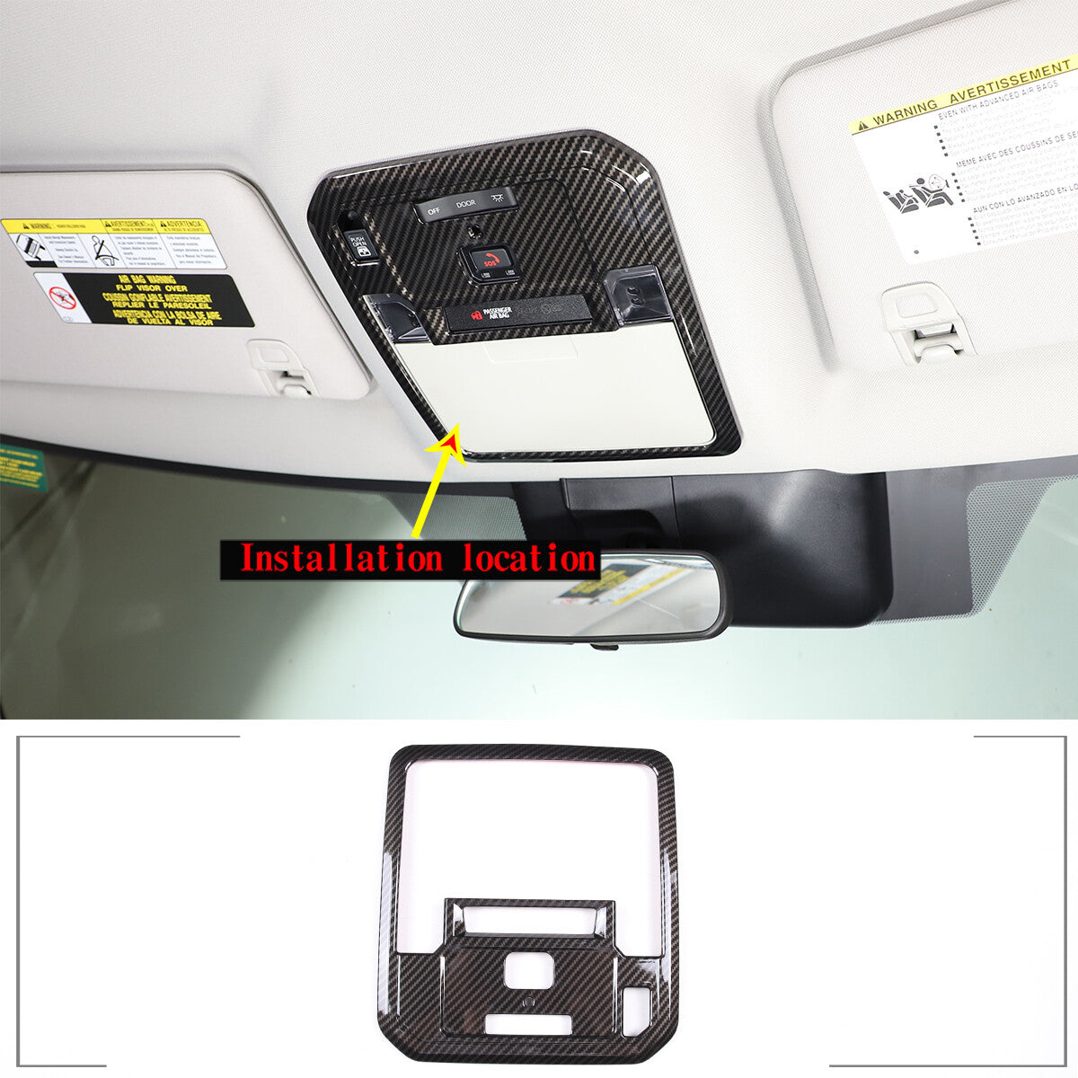Carbon fiber Roof Reading Light Control Panel cover trim For Toyota Tundra 2022 8