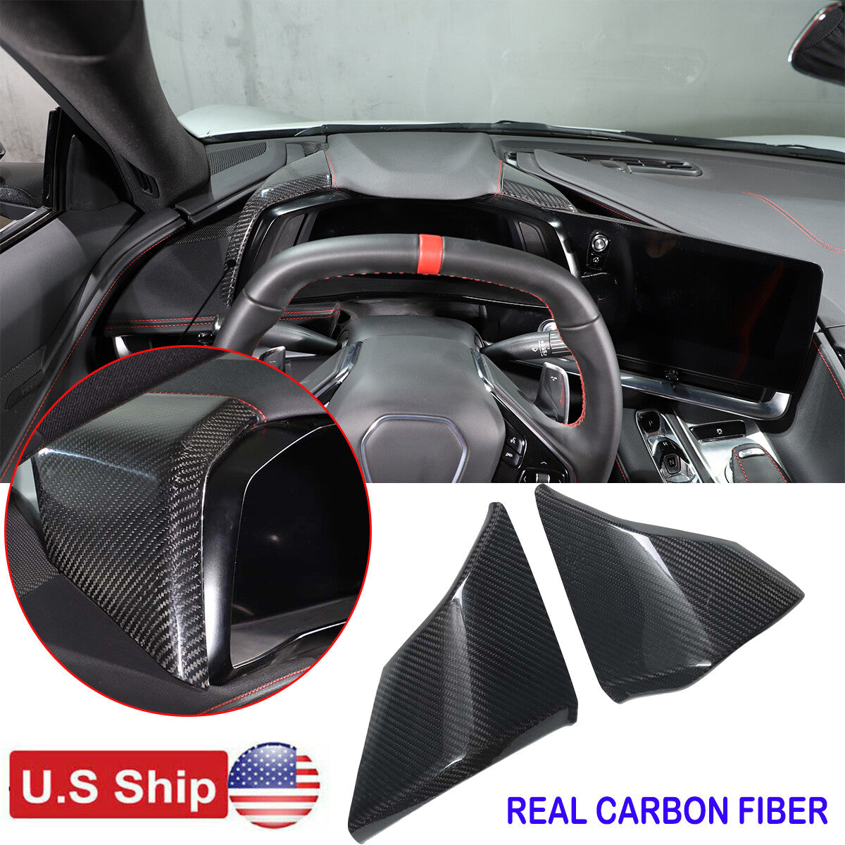 Carbon Fiber Dashboard Cover Side Instrument Hood Panel For C8 Corvette 20-25 US 1
