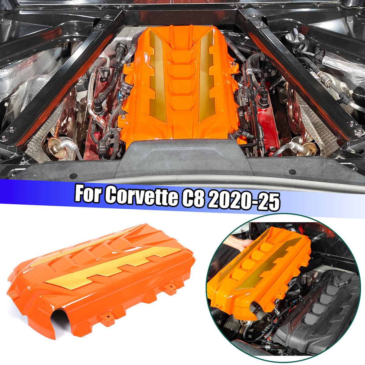 Orange Engine Bay Panel Cover Trim in Edge Yellow For Corvette C8 2020-26 1