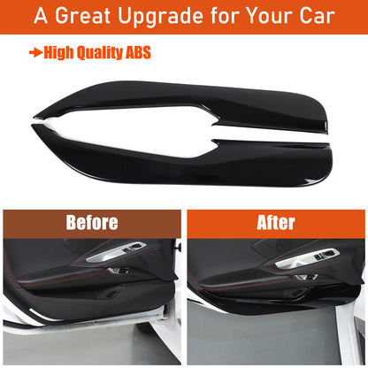 Glossy Piano Black ABS Interior Door Anti-Kick Panel Trim For Corvette C8 20+ US 23