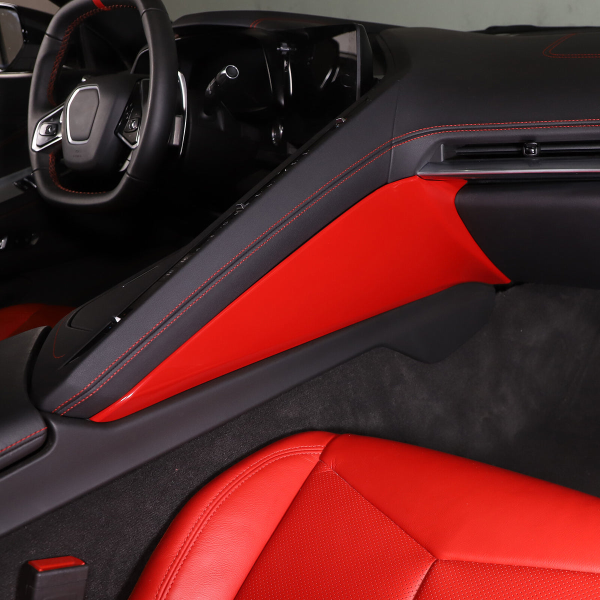 Red Full Interior Set Dash Panel Decor Cover Trim Kit For Corvette C8 2020-25 - Variants 6-10 79