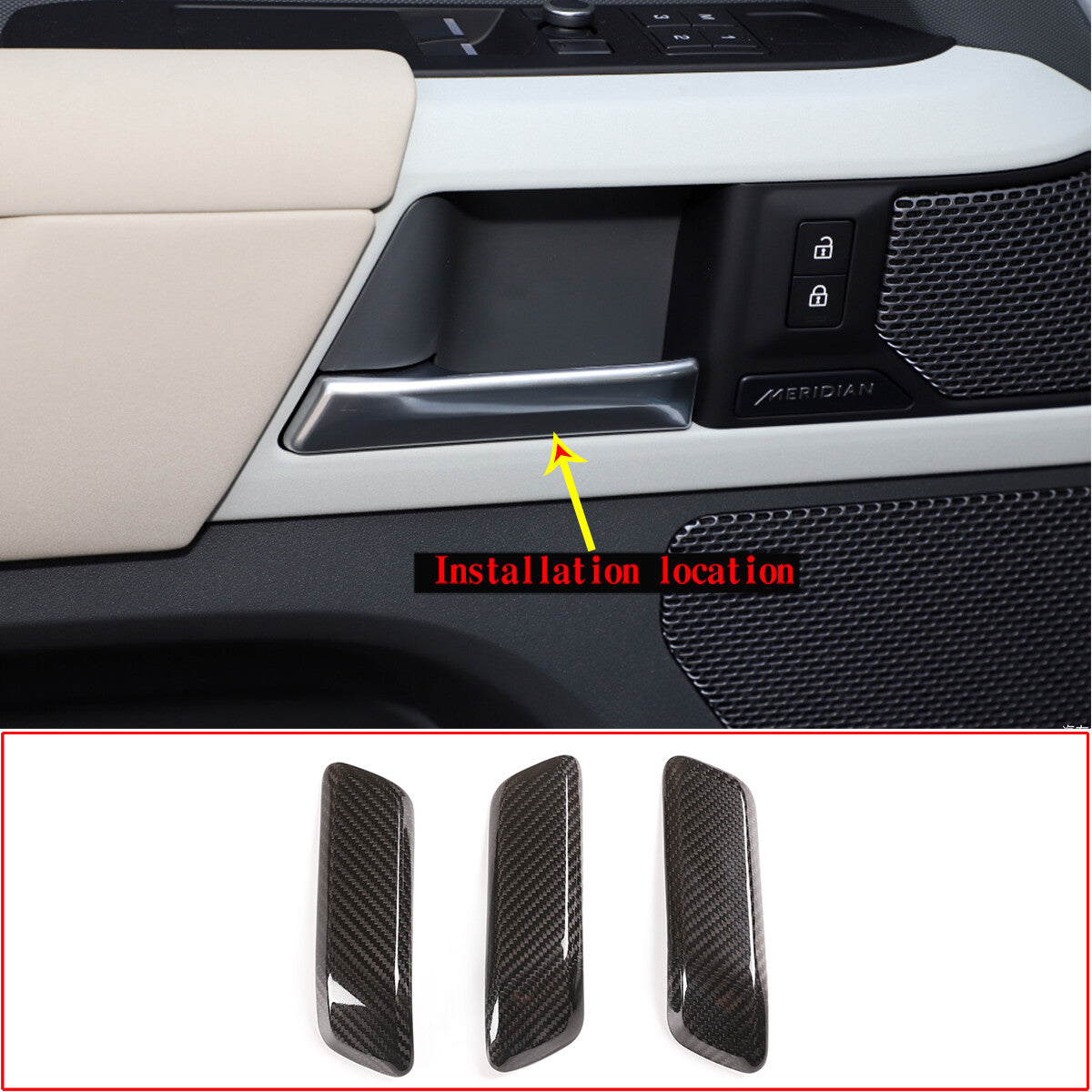 Real Carbon Fiber Inner Door Handle Trim For Land Rover Defender 110 2020-2023 5