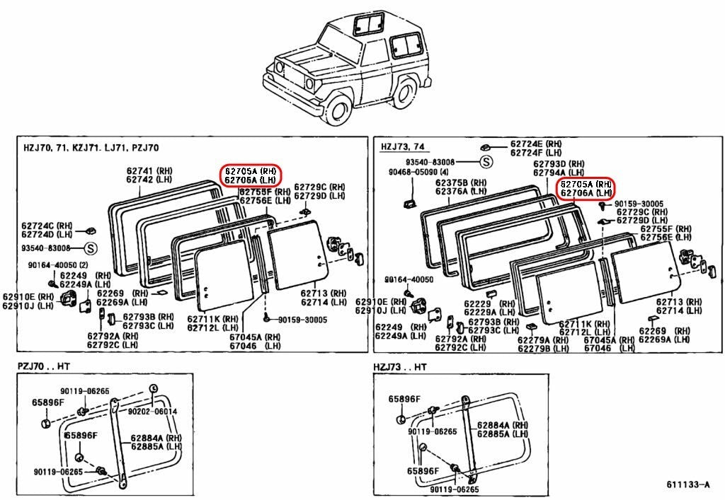 TOYOTA Genuine LAND CRUISER Frame Sub-Assy ​Quarter Window LH RH set OEM 3