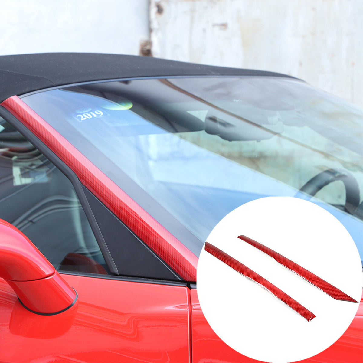 Red Carbon Fiber Exterior Windshield A-Pillar Cover Trim For Corvette C6 05-13 3