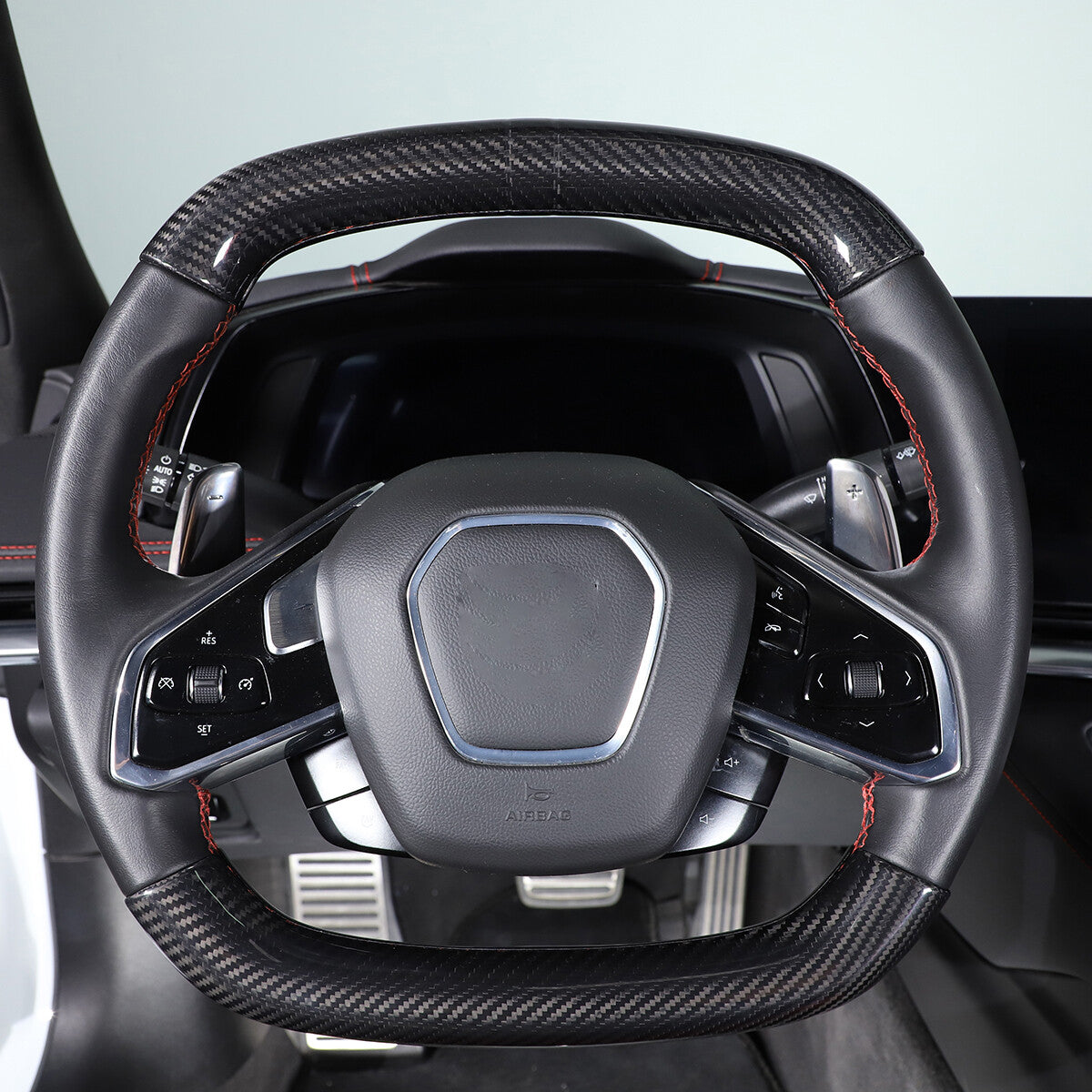 Real Carbon Fiber Steering Wheel Top Handle Cover Trim For C8 Corvette 2020-26 4