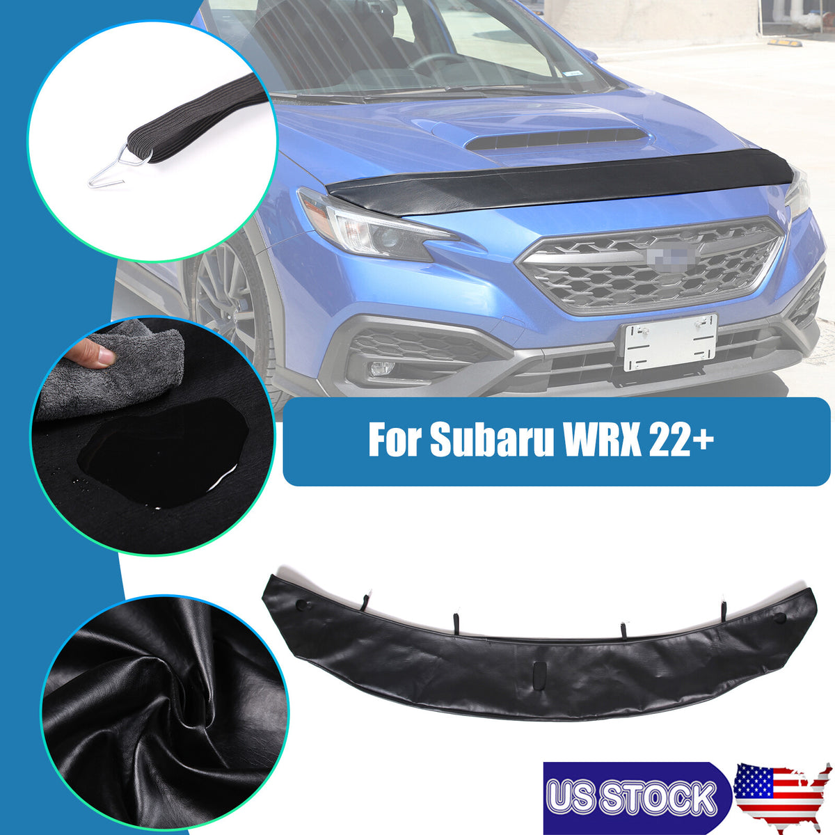 Black Car Bonnet Hood Bra Protector Mask Cover Guard For Subaru WRX VB 2022-2024 1