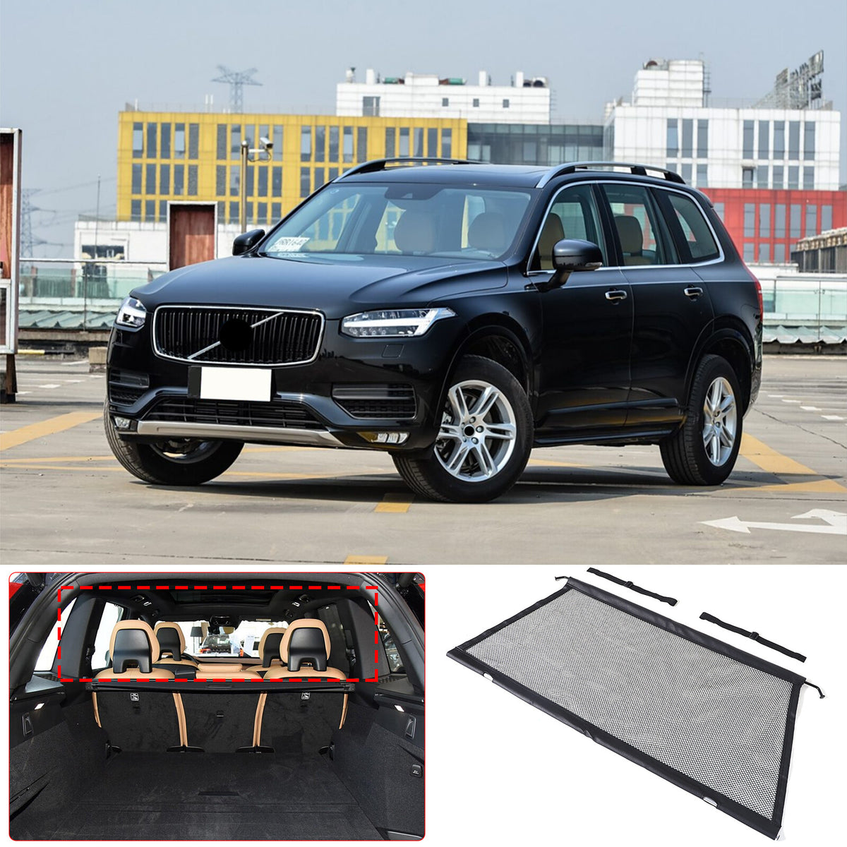 Black Cargo Back Seat Trunk Isolation Net Pet Barrier For Volvo XC60 2018+ 6
