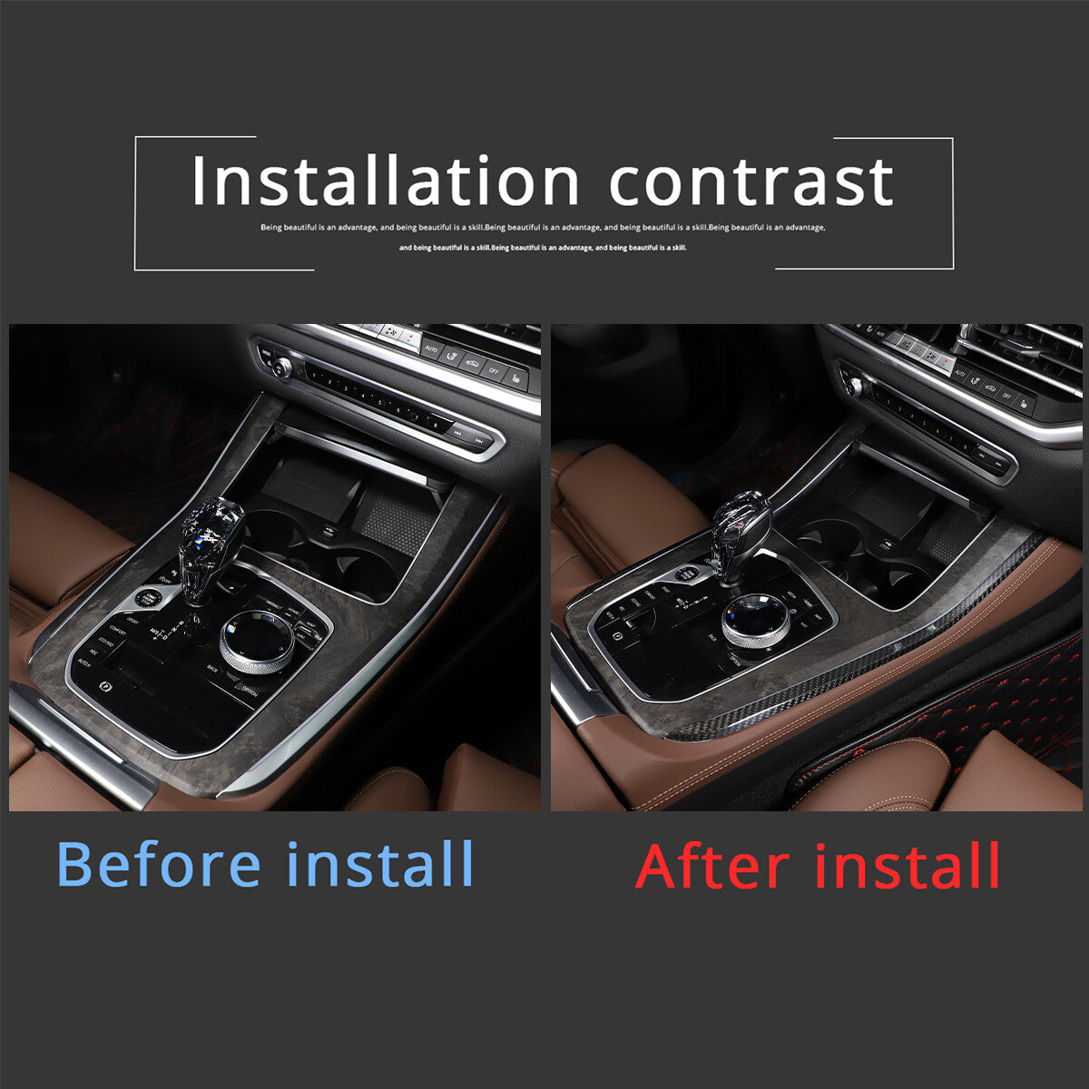 For BMW X5 X6 X7 2019-2022 Gear Shift Both Side Strip Trim Real Carbon Fiber 11