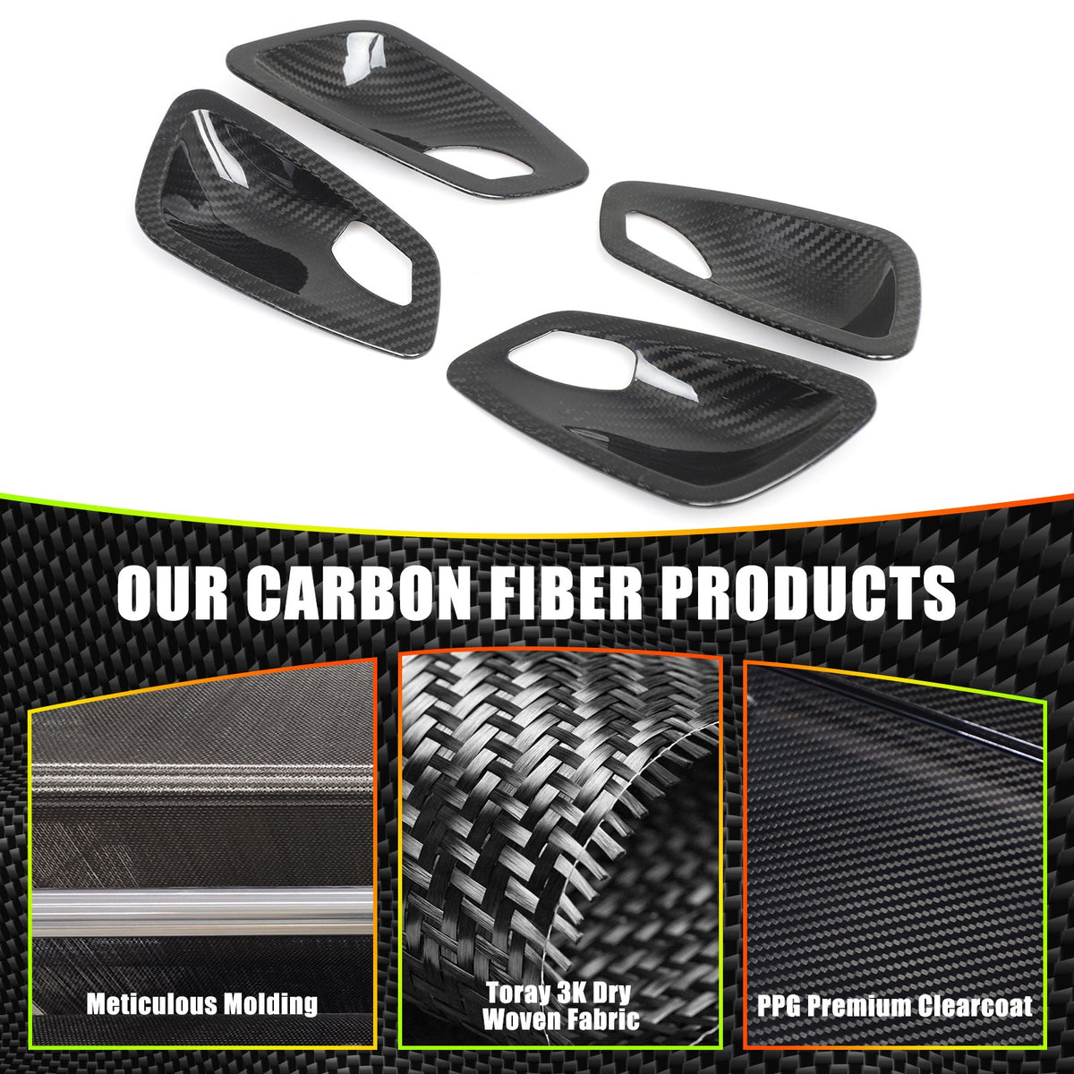 Real Carbon Fiber Inner Interior Door Bowl Trim For BMW 3 Series E90 2005-2012 7