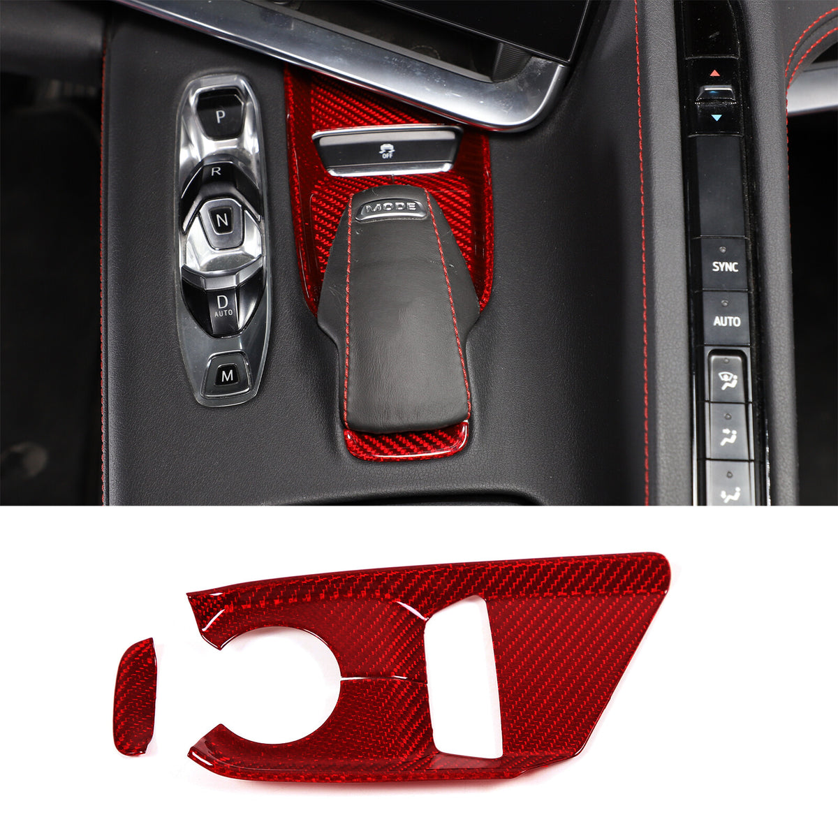 Red Real Carbon Fiber Transmission Button Frame Trim Set Cover For Corvette C8 22