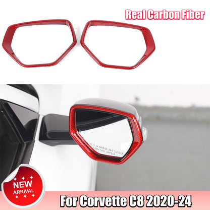 Red Real Carbon Fiber Side View Mirror Frame Cover Trim For Corvette C8 20-26 1