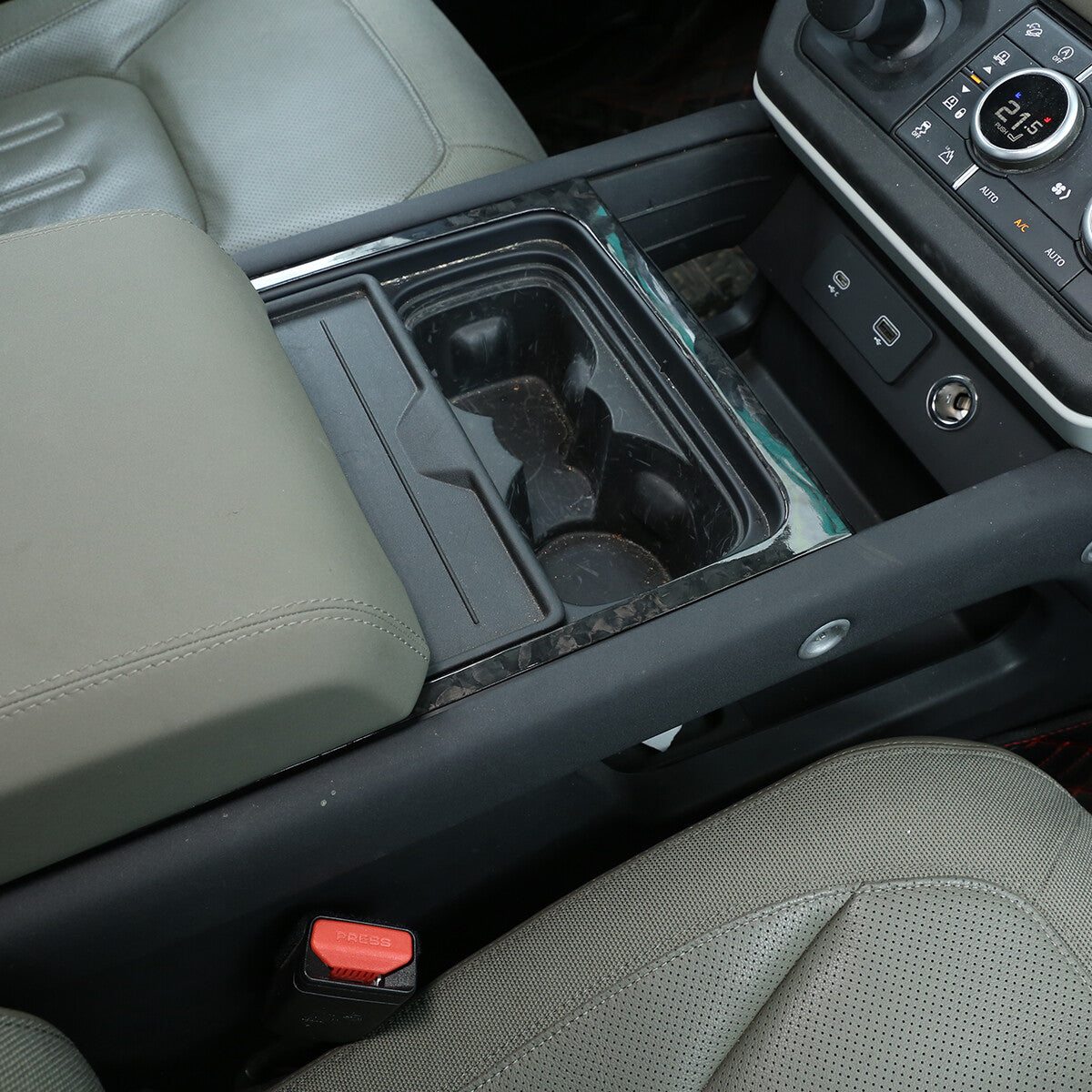 Forged Carbon Fiber For LR Defender 110 90 2020-2023 Cup Holder Panel Trim Cover 3
