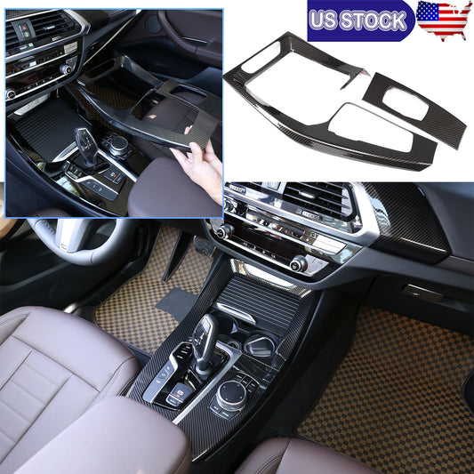 For BMW X3 G01 X4 G02 18-2021 ABS Carbon Interior Console Gear Shift Panel Trim 1
