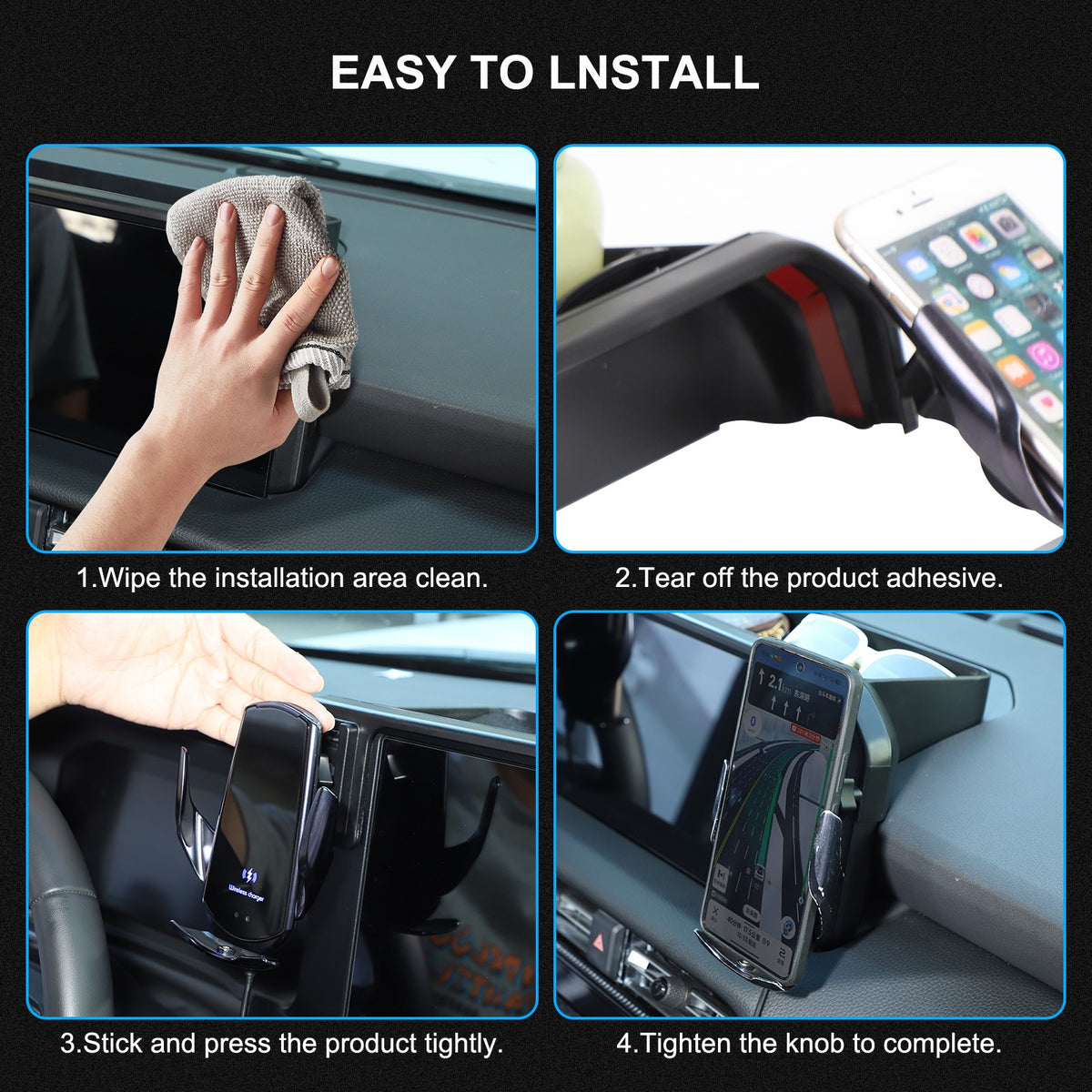 Wireless Charging Phone Holder Storage Box Tray For Toyota Prado LC250 2024+ 23