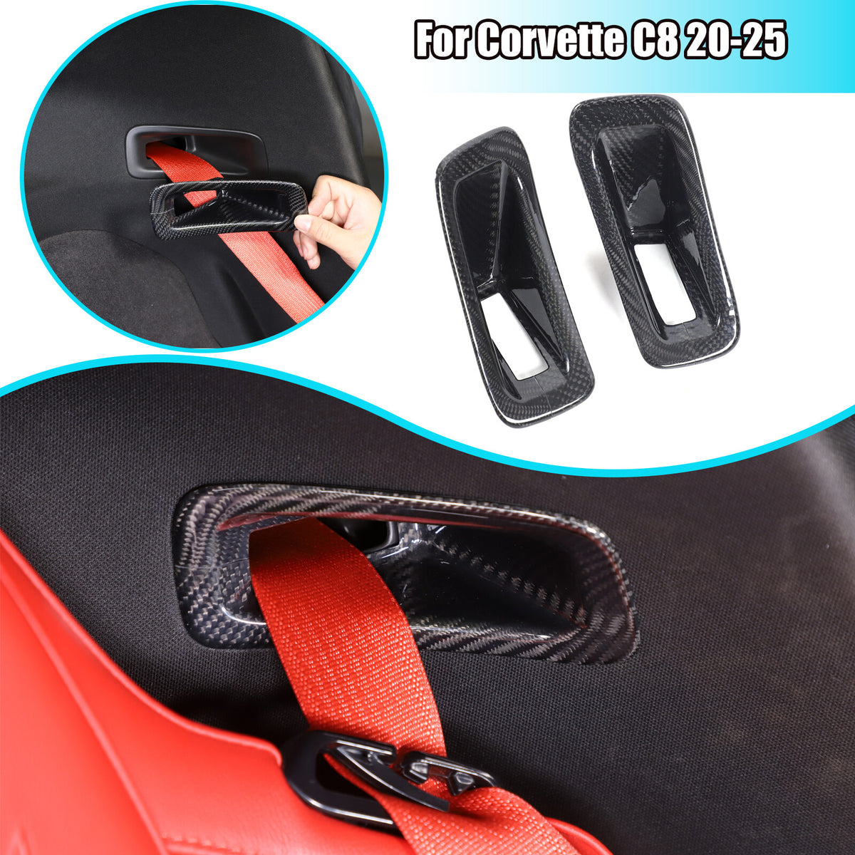 Real Carbon Fiber Seat Safety Belt Button Cover Trim For Corvette C8 20-26 US 1