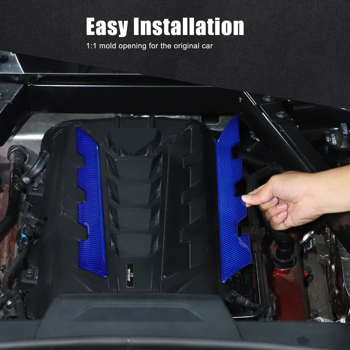 Blue Real Carbon Fiber Hood Engine Side Cover Trim for Corvette C8 2020+ 9
