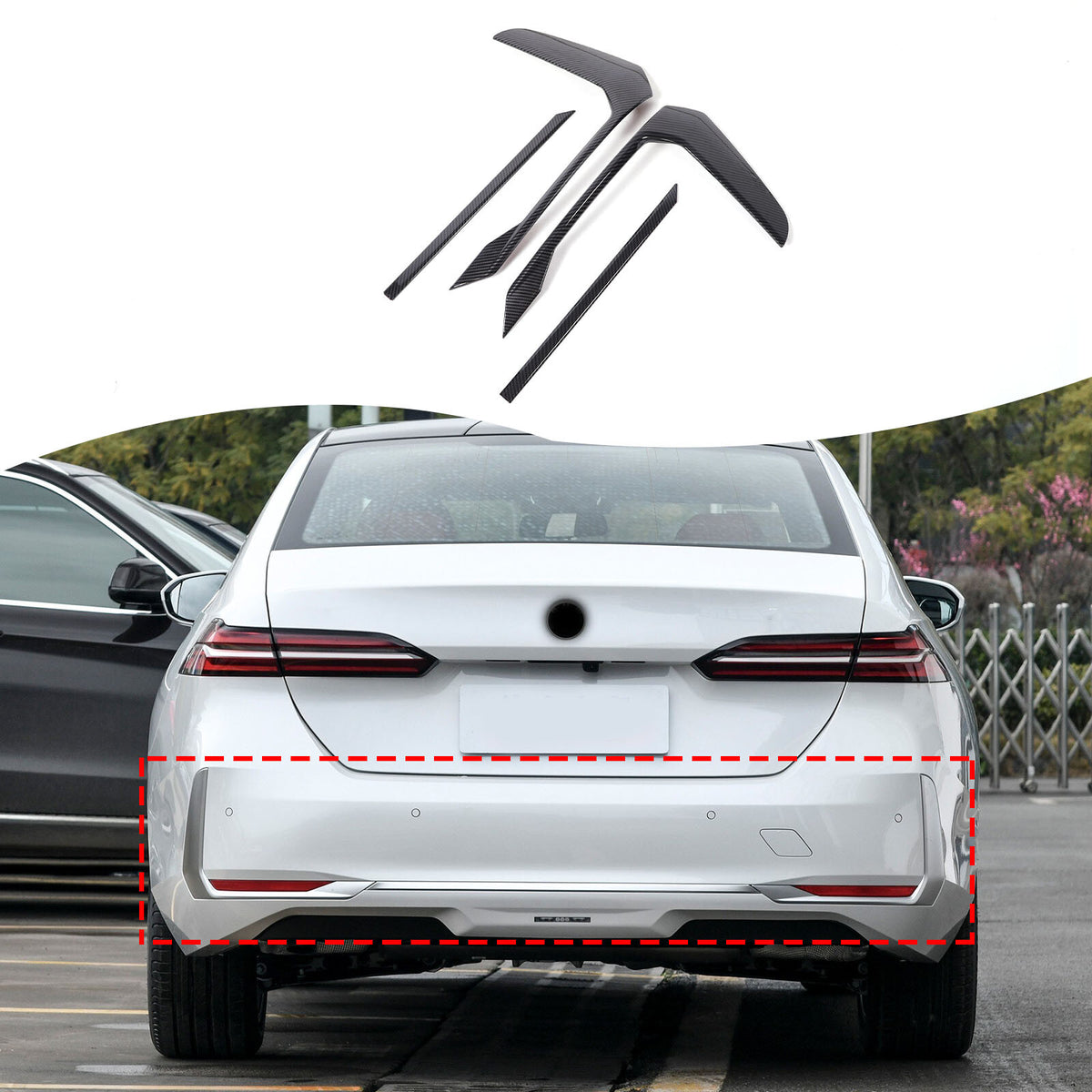 ABS Carbon Rear Bumper Taillight Fog Lamp Trim For BMW 5 Series G60 i5 24+ US 2