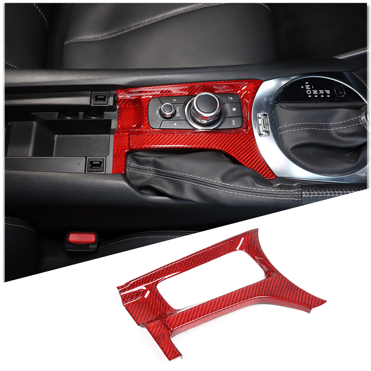Red Real Carbon fiber Center Multimedia Panel Cover Trim For Mazda MX-5 2016-23 5