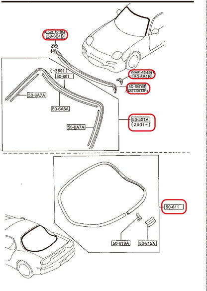 1MAZDA Genuine RX-7 FD3S 1991-1998 Front & Rear Grass Windshield Molding set JDM 3