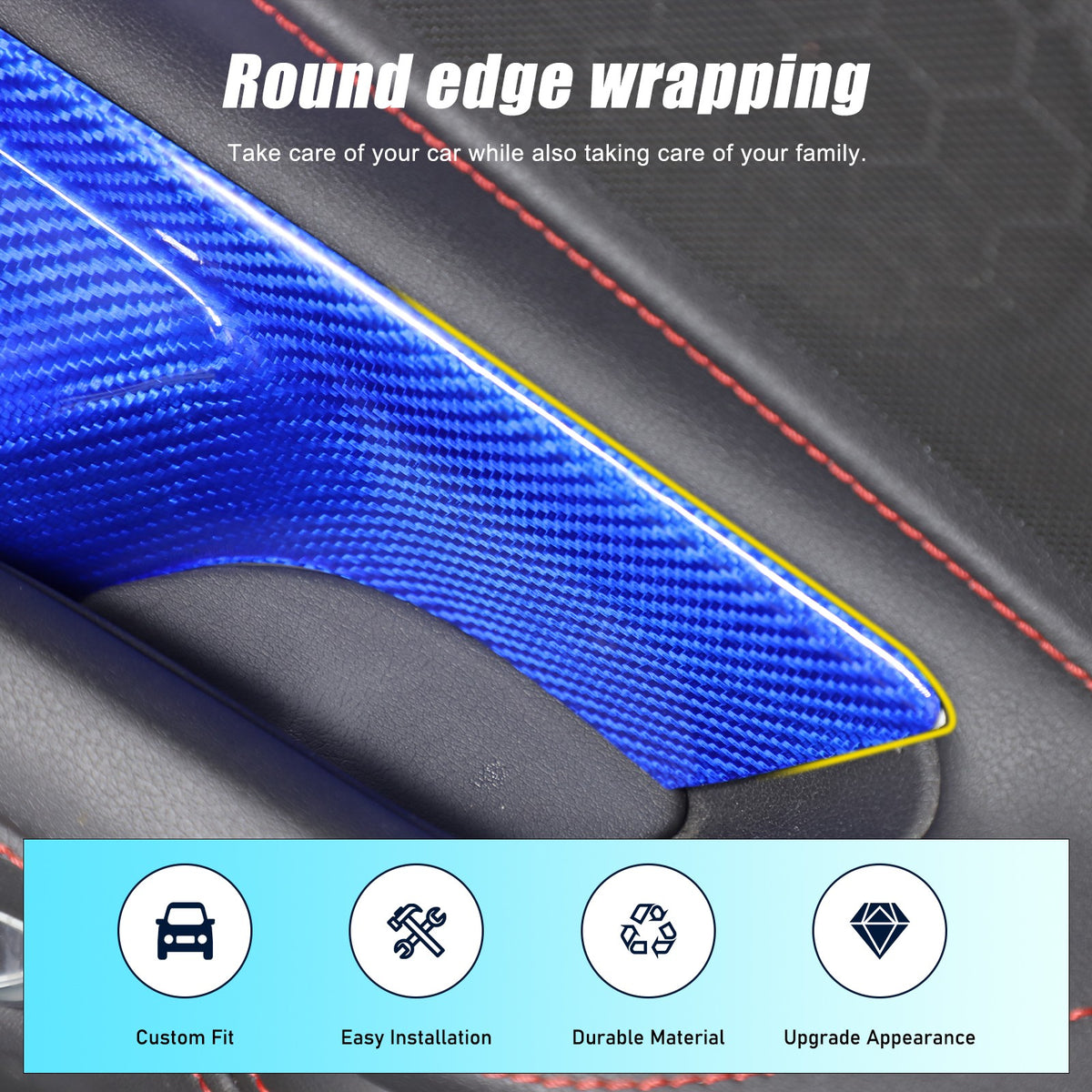 Blue Real Carbon Fiber Window Lift Switch Trim For Corvette C8 Coupe 20+ US 12