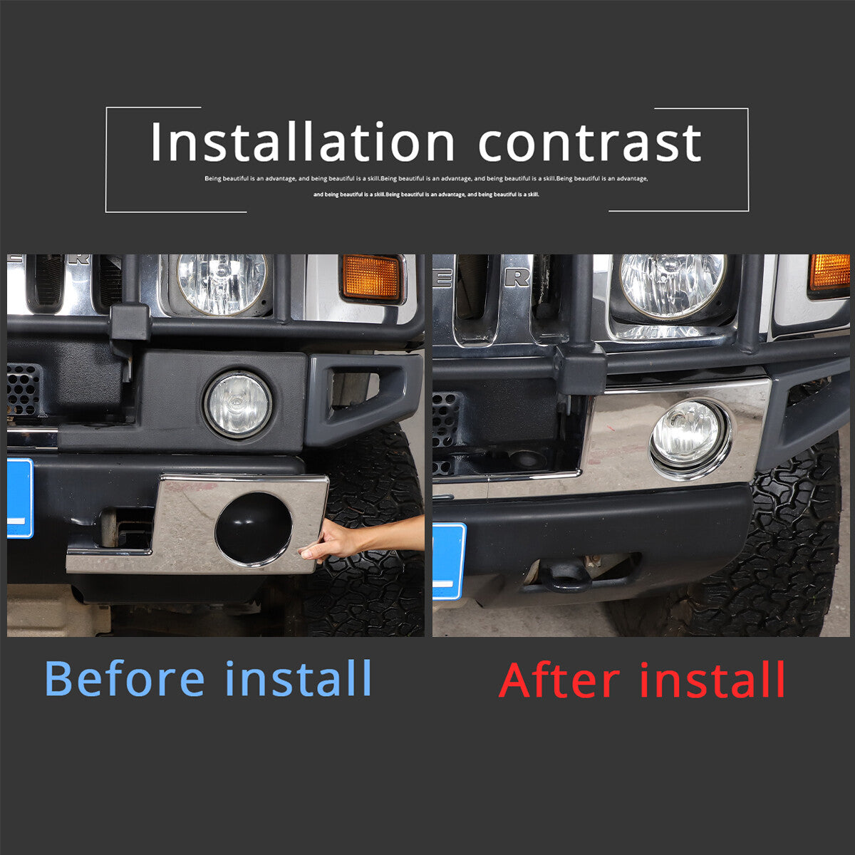 3PCS Chrome Silver Front Bumper Cover Trim Fit for 2003-2009 Hummer H2 US 4