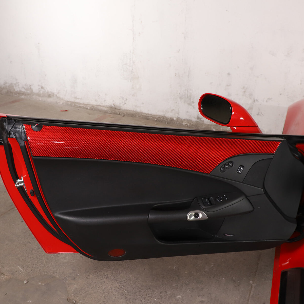 Red Carbon Fiber Interior Door Upper Panel Trim Sticker For Corvette C6 2005-13 7
