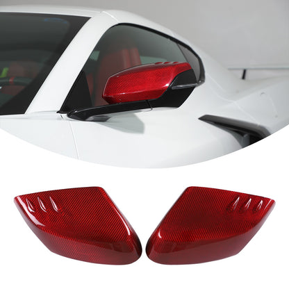 Red Real Carbon Fiber Side Mirror Cover Trim W/Air Vent For Corvette C8 2020+ 2