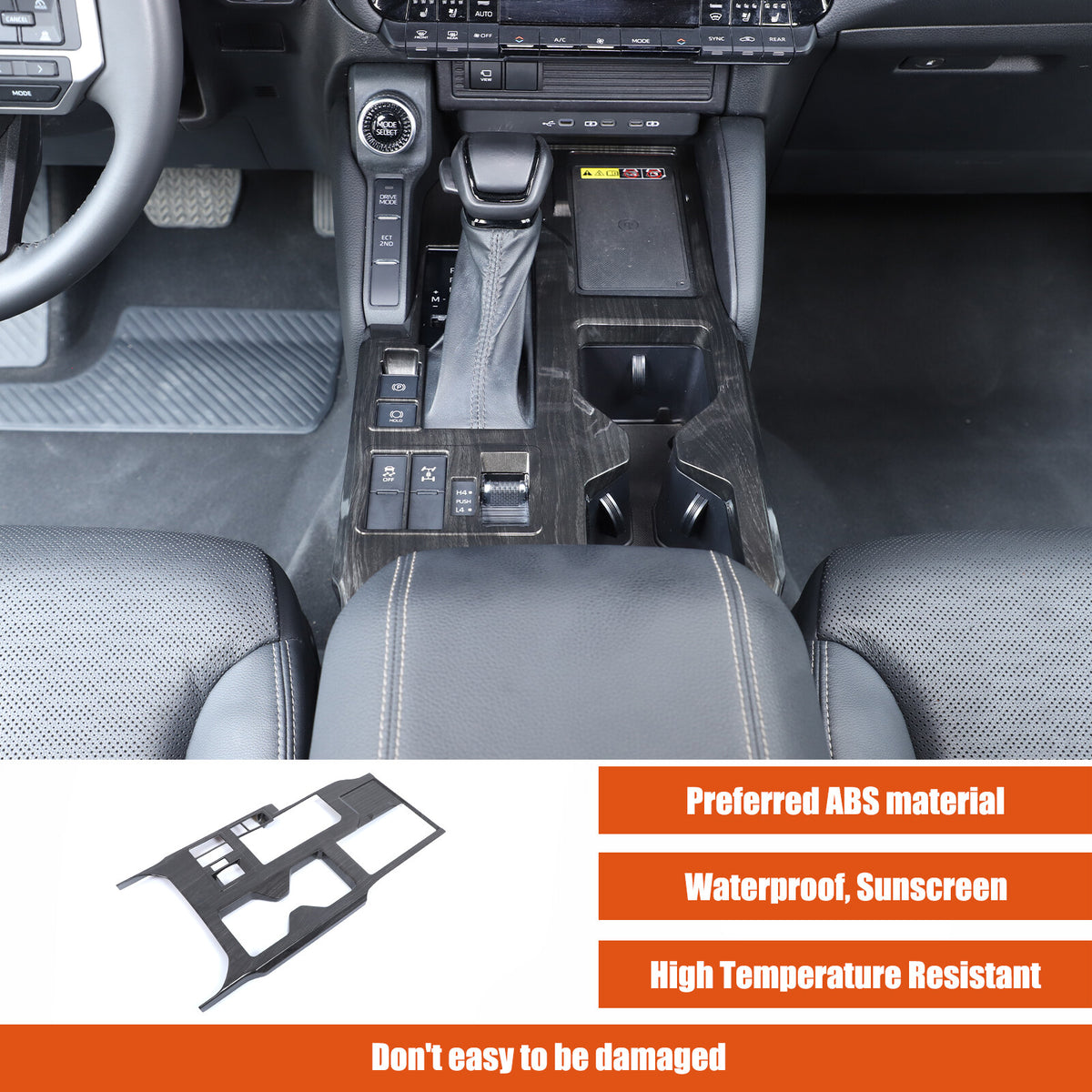Black Wood Grain Center Console Gear Shift Panel Trim for Toyota Prado LC250 24+ 16