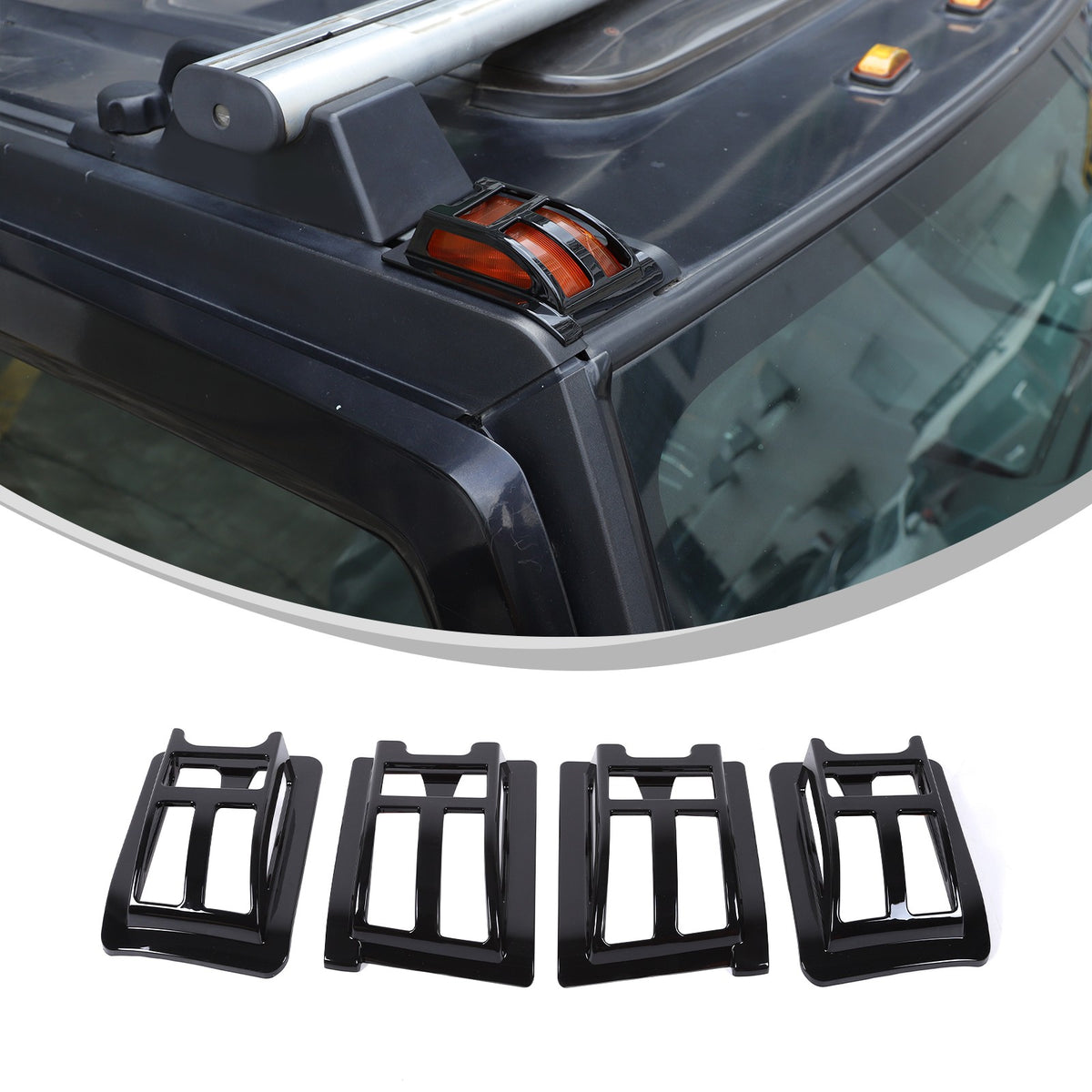 Piano Black Front & Rear Roof Light Guard Cover Trim Set For Hummer H2 03-09 US 16