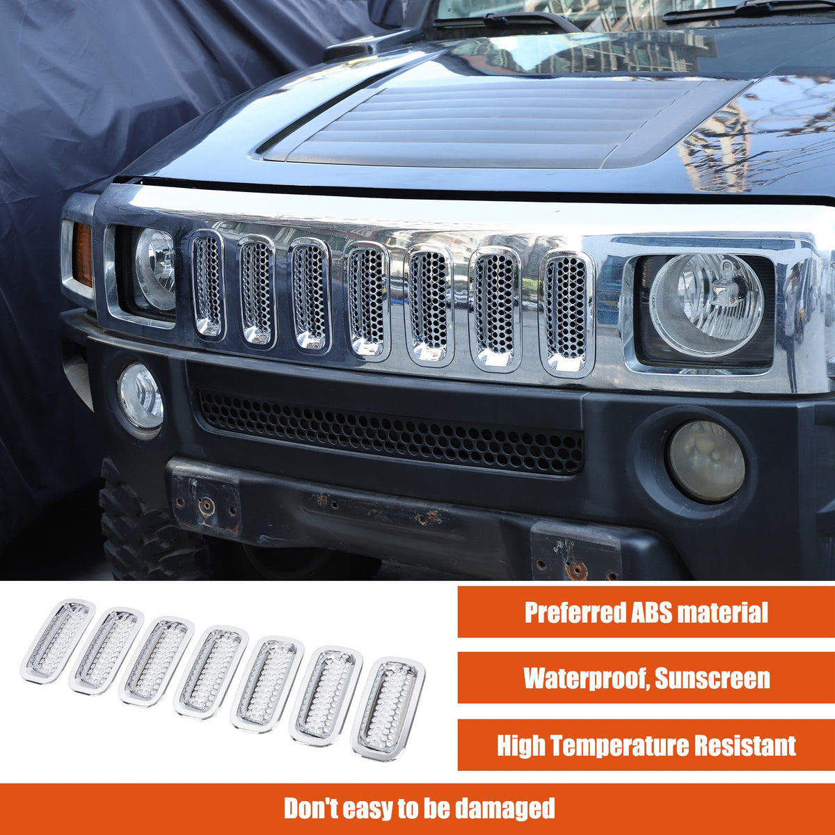 ABS Silver Front Grille Insect Screen Cover For Hummer H3 2005-2009 12
