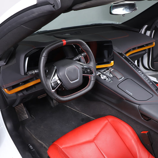 Yellow Real Carbon Fiber Console Dashboard Panel Trim For Corvette C8 Z51 20-25 1