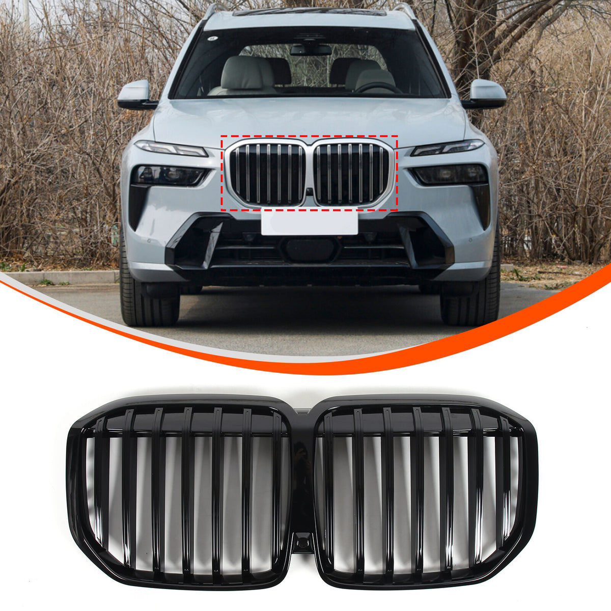 Glossy Black Car Front Bumper Line Kidney Grille Grill For BMW X7 G07 2023-2024 12
