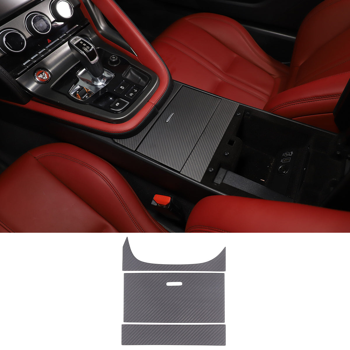 Matt Real Carbon fiber Water Cup Holder Panel Cover Trim For Jaguar F-TYPE 2013+ 3