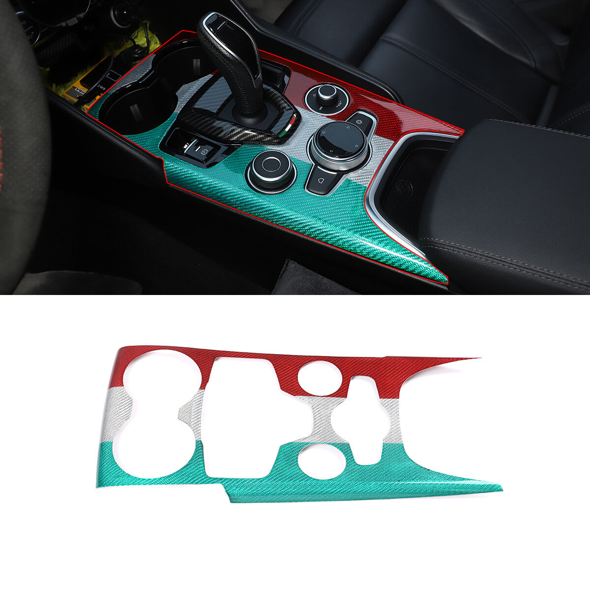Real Carbon Fiber Car Gear Shift Panel Cover Trim For Alfa Romeo Giulia 20-22 11