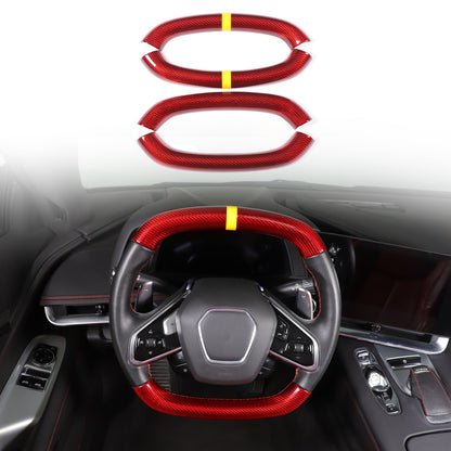 Red Real Carbon Fiber Yellow Top Steering Wheel Cover Trim For Corvette C8 2020+ 17