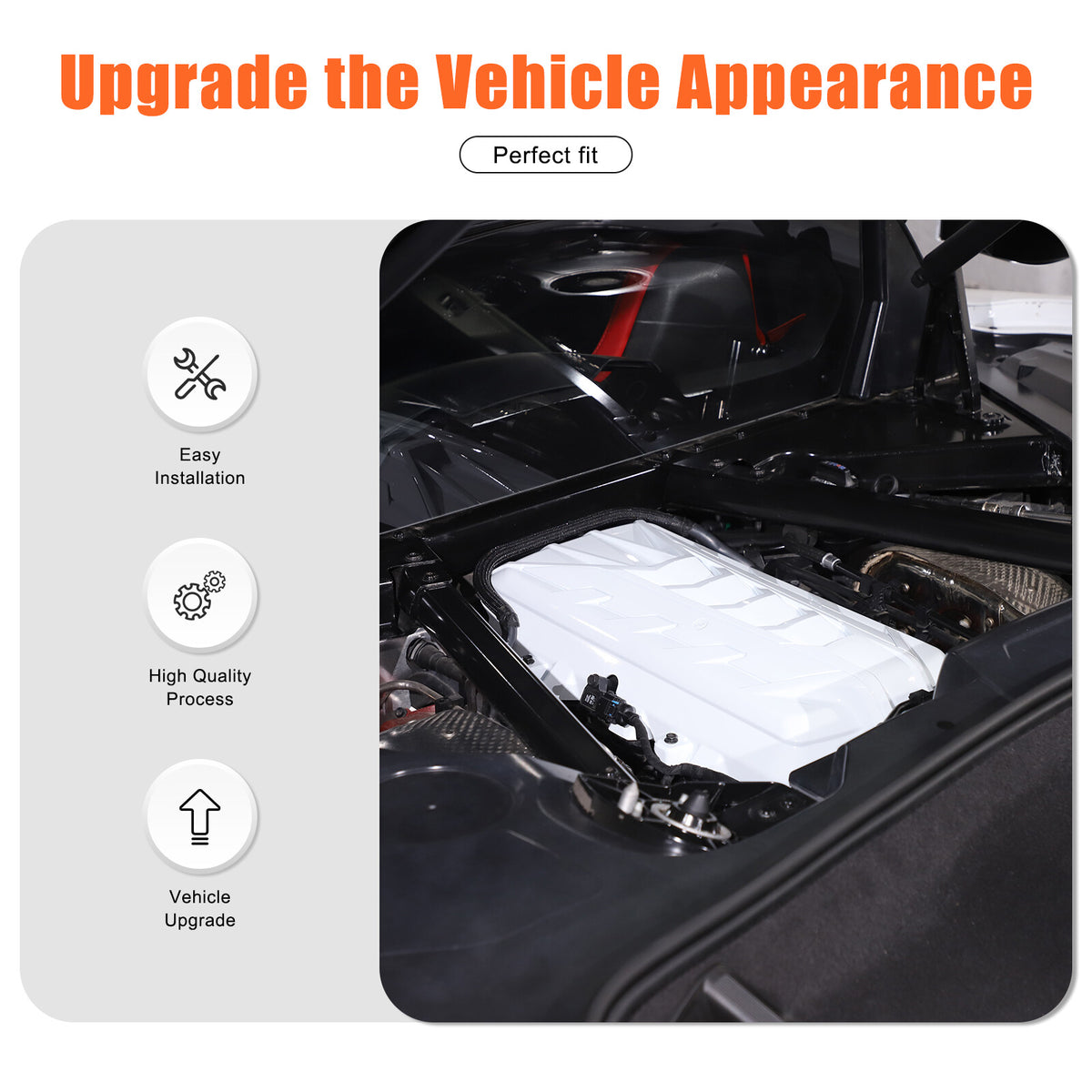 ABS White Engine hood panel Trim Cover For Corvette C8 2020-26 13