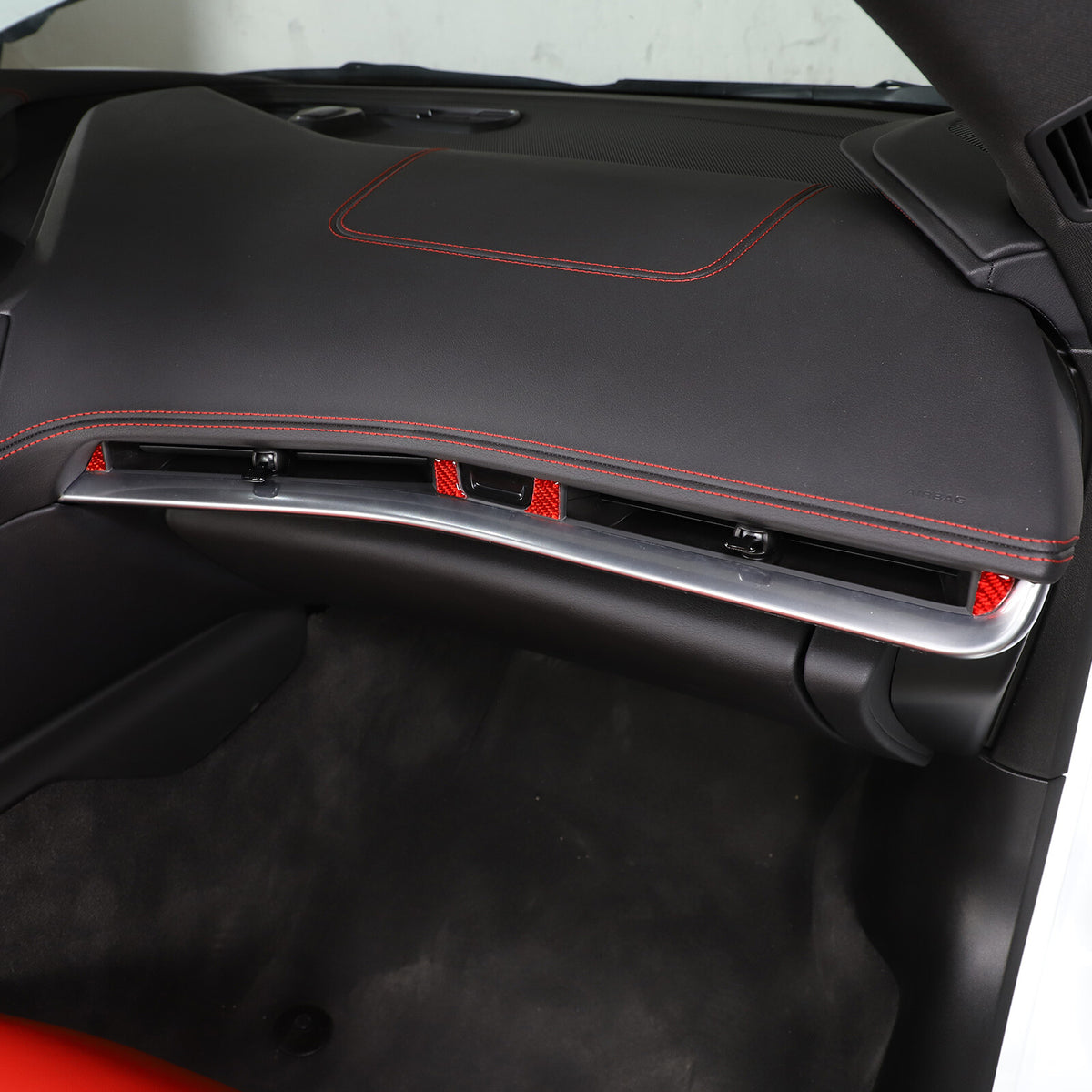 Red Soft Carbon Fiber Interior Decor Trim Kit Cover Set For Corvette C8 20-25 154