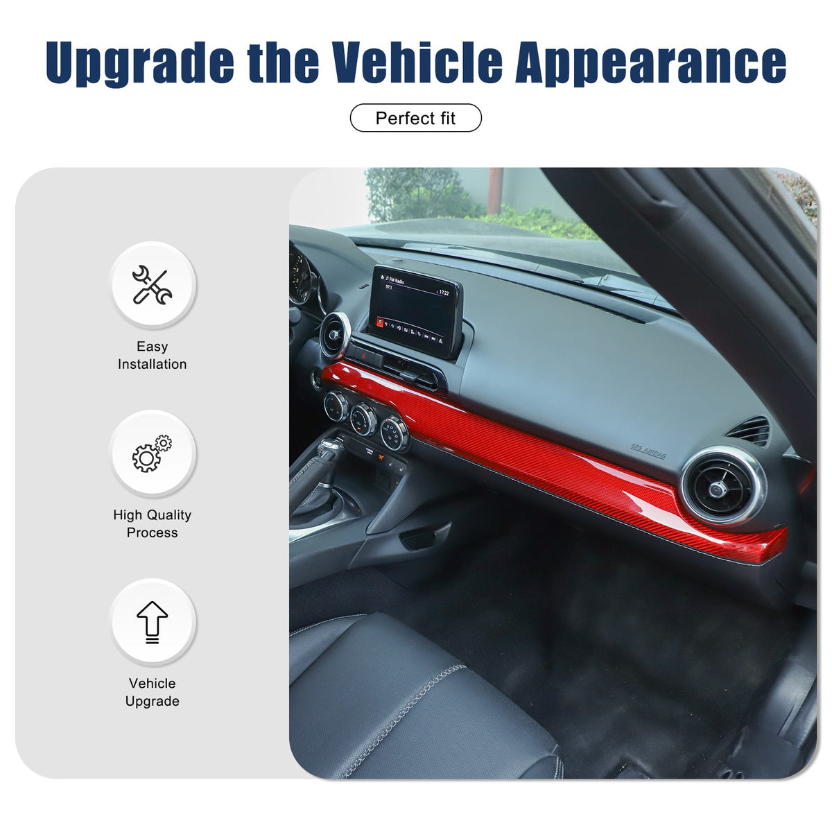 Red Real Carbon Fiber Dashboard Center Trim For Mazda MX-5 Miata 2016+ 10