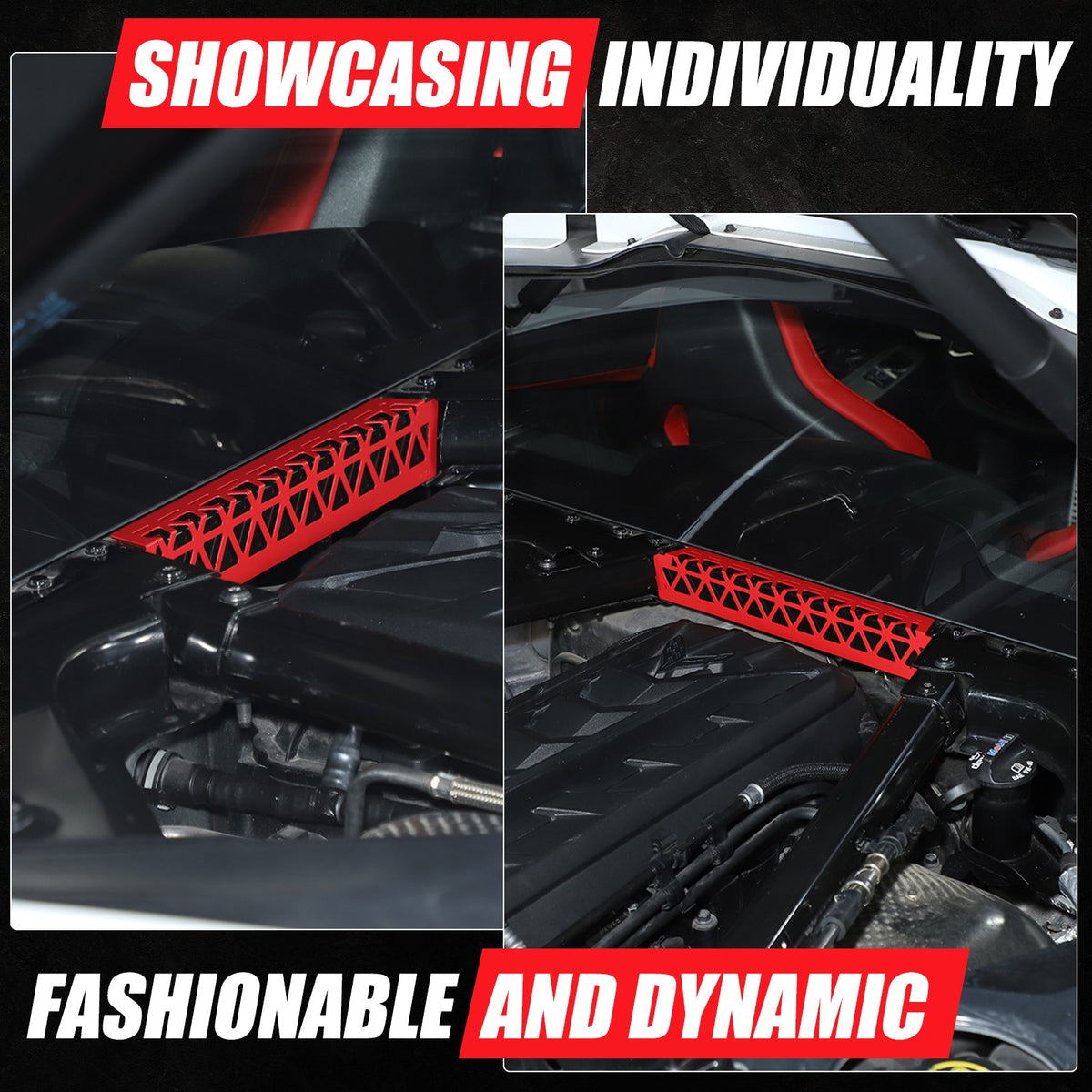 Red Aluminum Engine Bay Strut Bar Connecting Trim Cover For Corvette C8 2020+ 10
