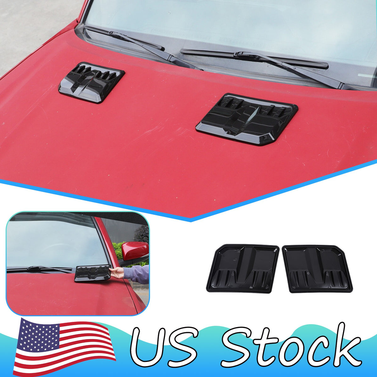Glossy Black Hood Engine Air Vent Cover Trim For Toyota Tacoma 2015-2022 US 1