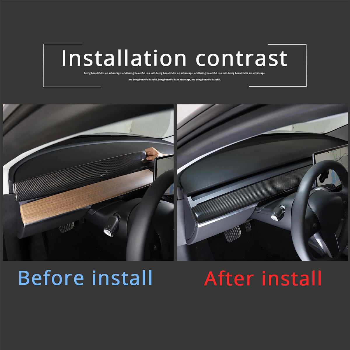 For Tesla Model 3 Y 2016-2023 Dashboard Cover Real Carbon Fiber Panel Trim Cover 3