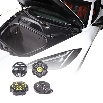 Real Carbon fiber Engine Oil Cap Radiator water tank Cap Trim For Corvette C8 US 3