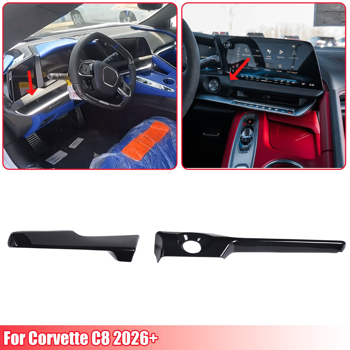 Glossy Piano Black Center Console Panel Trim Set For Corvette C8 2026+ 14